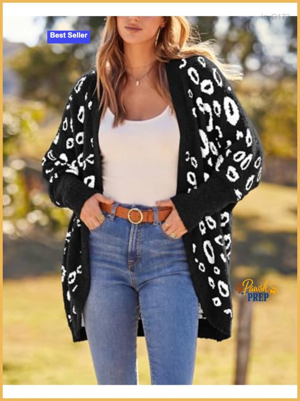 Leopard Cardigan Open Front Long Sleeve Knit Pockets Women - Picture 3 of 6
